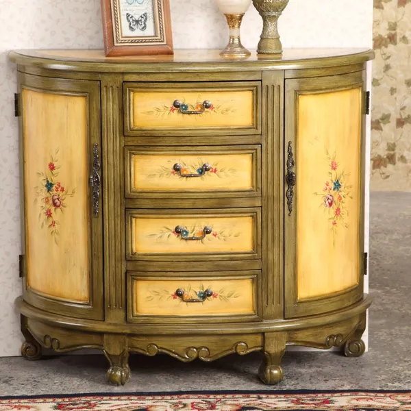 39 Vintage Distressed Entryway Cabinet Floral Storage Cabinet With Drawers Doors Shelves