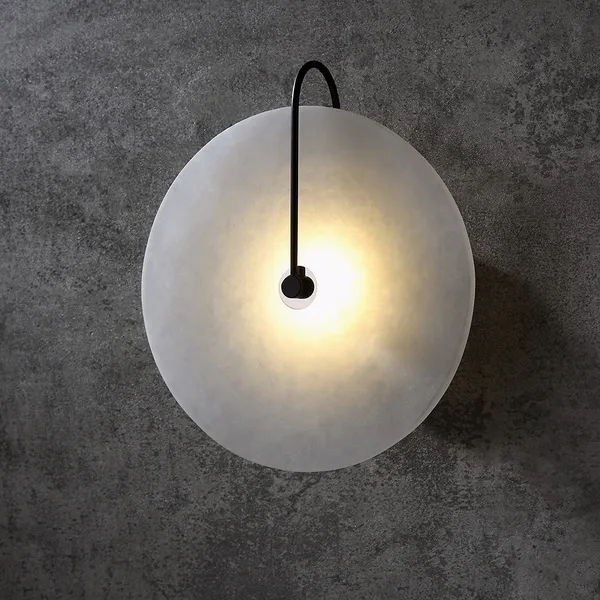 Modern Stylish White Marble Indoor Wall Sconce Round Decorative Wall Light In Black Finish