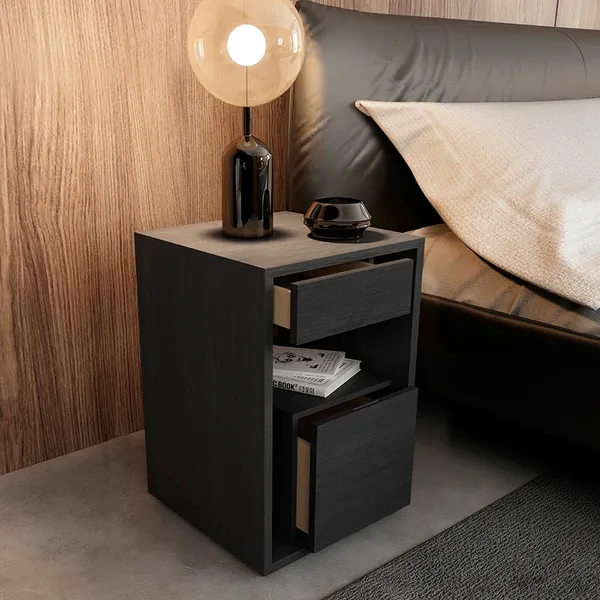 Black Side Table With Drawers Shelves End Table