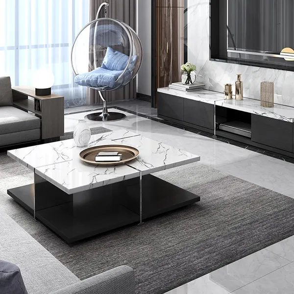 table basse carree blanche table d appoint en faux marbre avec rangement base en acier inoxydable