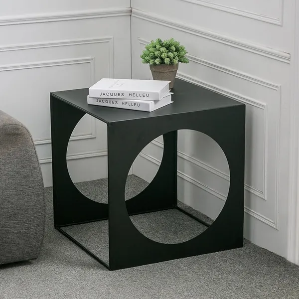 Black Cube Small End Table Metal Side, Cube Coffee Table Black