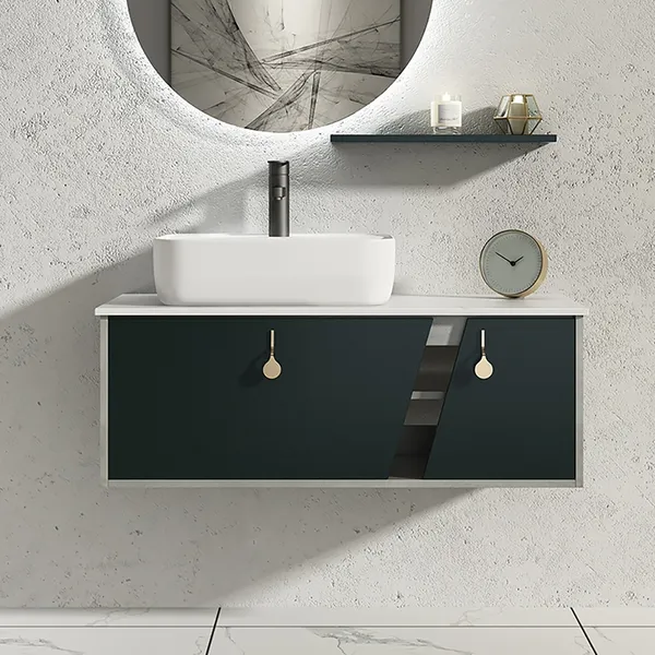 Wall Mount Green Gray Bathroom Vanity, Bathroom Vanity With Vessel Sink Mount