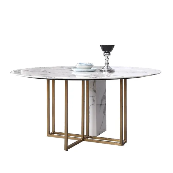 Round Dining Table With Faux Marble Top, Round Dining Table With Metal Base