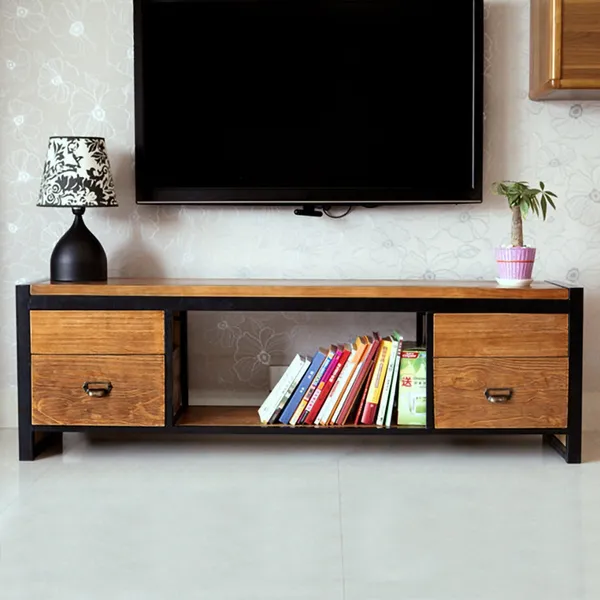 59 Industrial Loft Tv Stand With Drawers Rectangular Tv Consol Metal In Black