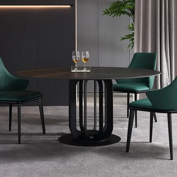 Round Stone Top 47 Dining Table Carbon, Round Stone Dining Table