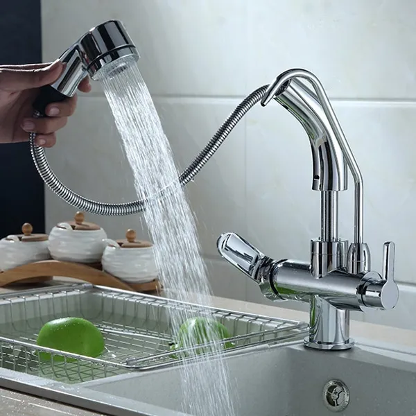 Single Hole Pull Down Sprayer With Water Filtering Kitchen Sink Faucet In Polished Chrome