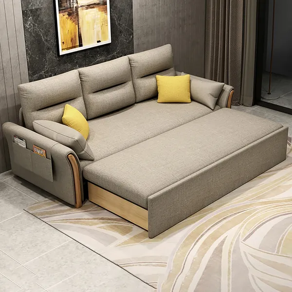 85 8 Full Sleeper Sofa Cotton Linen Upholstered Convertible Sofa With Storage 3 Function