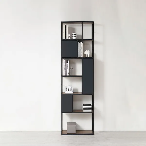 Black Industrial Bookshelf Rectangular Bookcase With Shelves In Small