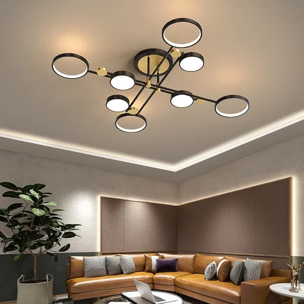 Nordic Style Semi Flush Mount Lighting Black Ceiling Light Fixture Led Ring 8 Light