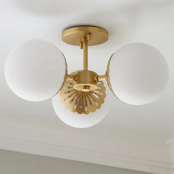 Gold 3 Light Semi Flush Mount Glass Globe Ceiling Light Mid Century