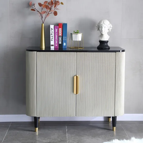 Modern Silver Sideboard Buffet With Doors Shelves Kitchen Cabinet Gold Finish In Small