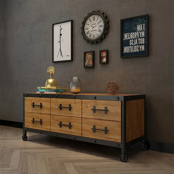 Industrial Tv Stand Wood Tv Console Storage Cabinet Industrial Media Entertainment Center With 6 Drawers