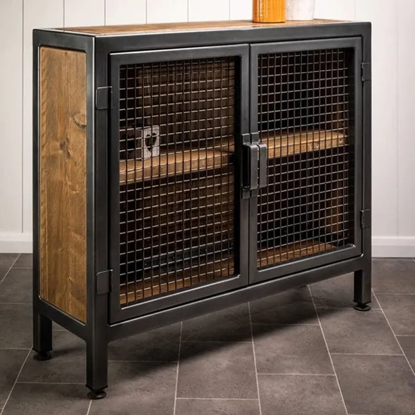 Industrial Sideboard Mesh Door Household Sideboard Black Metal Cupboard Storage Cabinet Large Space Organizer