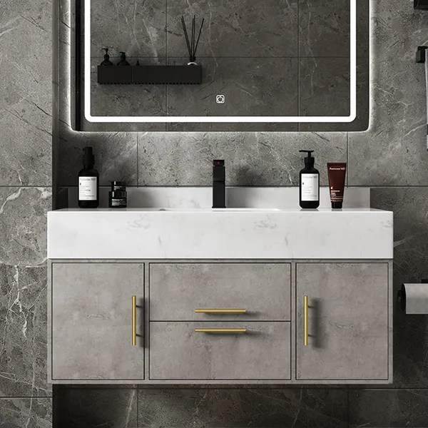 Modern 39 4 Gray Floating Bathroom, White Floating Vanity With Marble Top