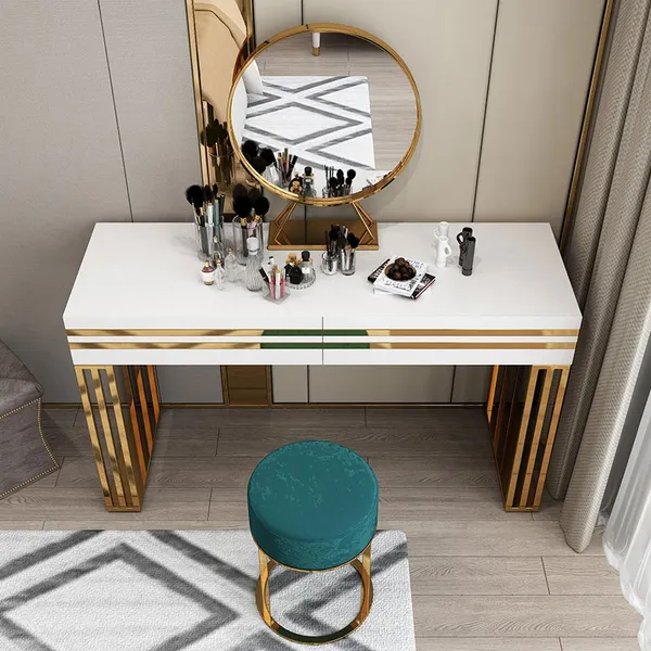 47 White Vanity Table Set, Vanity Dresser With Mirror And Stool
