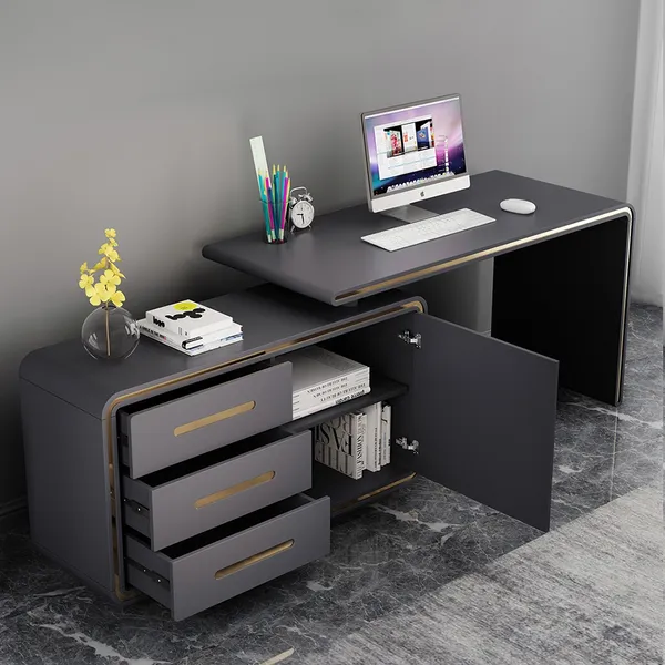 Modern Gray 55 L Shaped Desk Corner Computer Desk With Cabinet