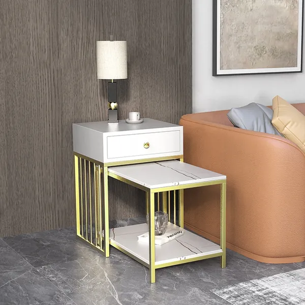 Drawer Gold Metal Side Table With, Metal Side Table With Shelf
