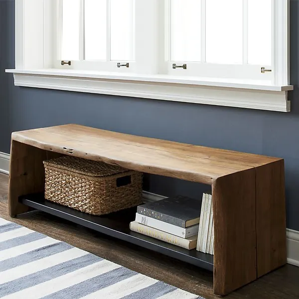 Industrial Wood And Metal Entryway Bench With Shoe Storage Black