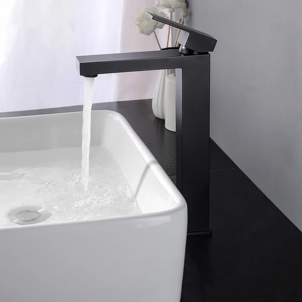 Modern 1 Hole Single Handle Bathroom Vessel Sink Faucet In Matte Black Solid Brass