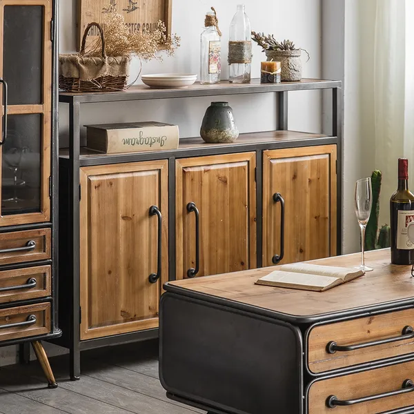 47 Rustic Sideboard Buffet Wood Kitchen Buffet Cabinet With 3 Large Doors In Black