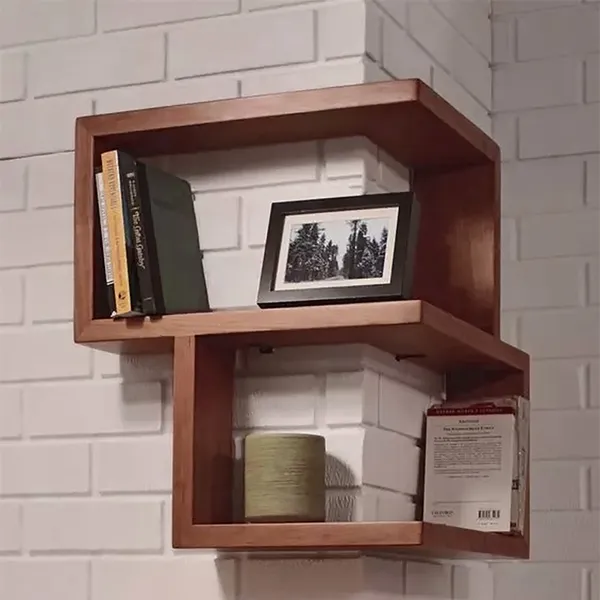 Modern 2 Tiered Shelf Decorative Wall Shelf Pine Wood