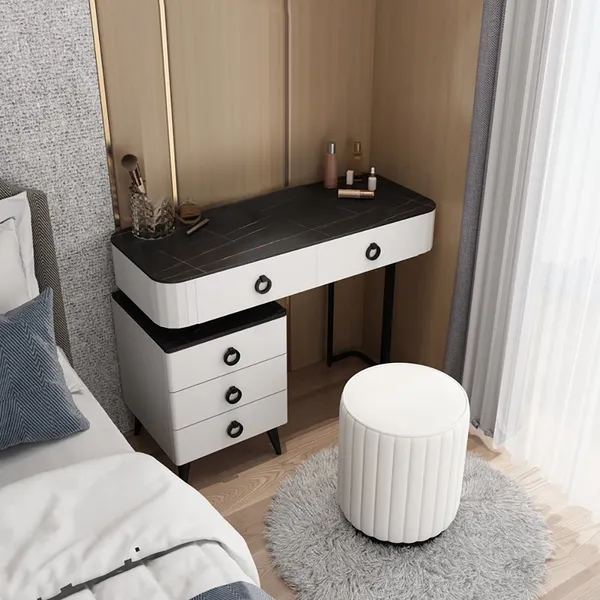 Nordic Black Makeup Vanity Extendable Stone Top Dressing Table With Drawers Side Cabinet In Small