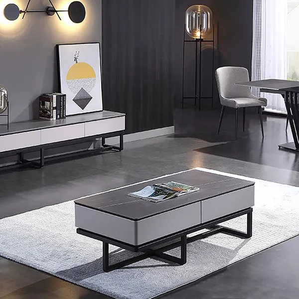 Storage Stone Top Carbon Steel Legs, Stone Top Coffee Table With Storage