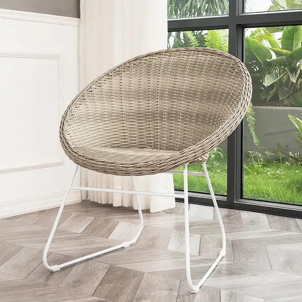 Khaki Woven Rattan Basket Chair Outdoor Dining Chair