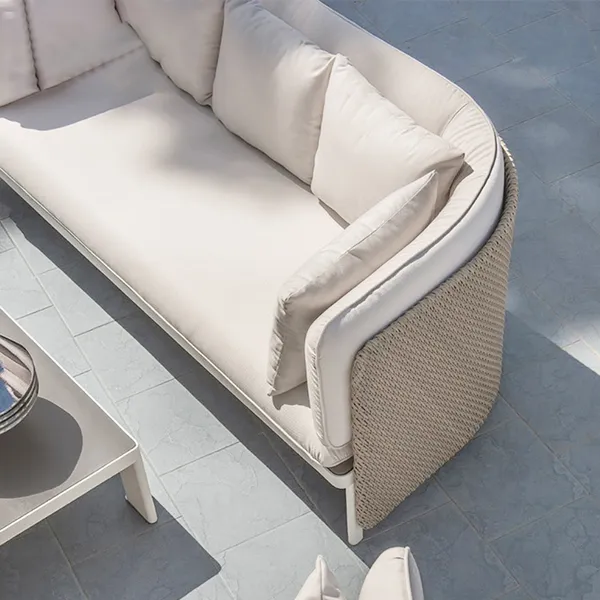 Khaki Cream White Rattan Outdoor Sofa Patio Loveseat With Cushion Pillow