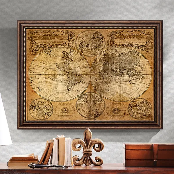 Retro Style Classical Frame Old World Map Wall Decor - Old World Map Wall Decor