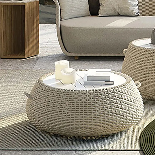 31 5 Outdoor Coffee Table Rattan Round, Round Wicker Ottoman Coffee Table