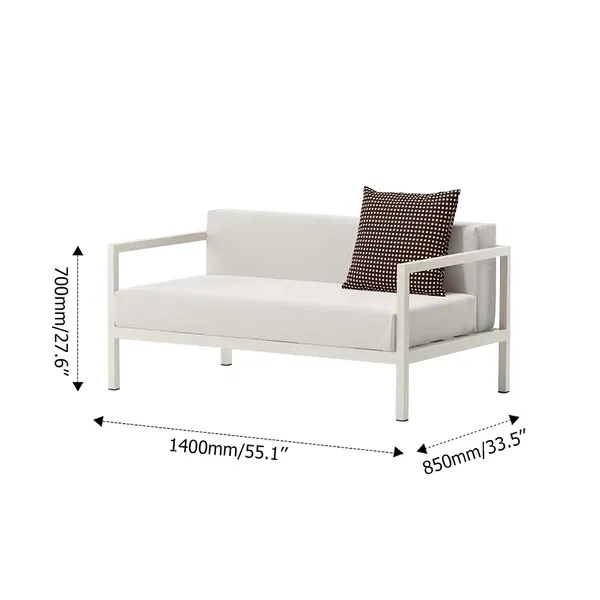 Pure White Outdoor Loveseat With Cushion Back And Polka Dot Pillow