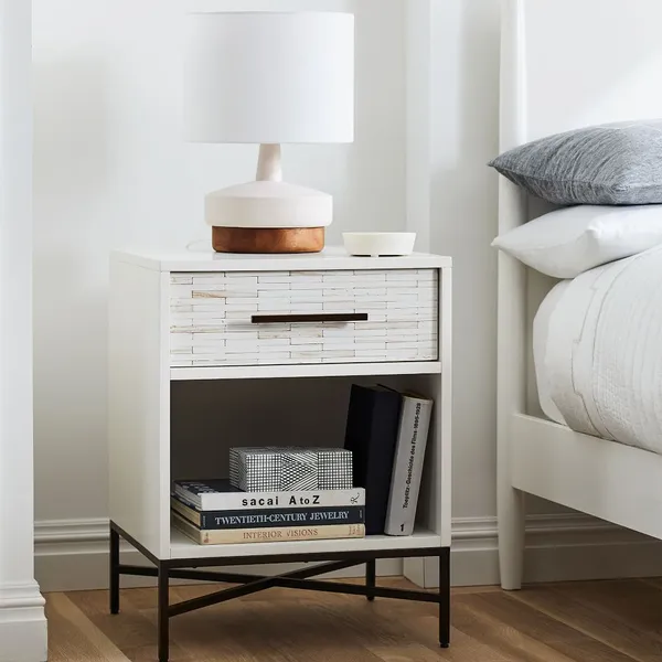 Nordic Antique White Nightstand 1 Drawer Bedside Table With X Shaped Metal Base