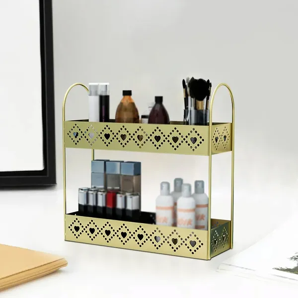 Gold Shelving 2 Tier Metal Bathroom Storage Rack Desk Organizer