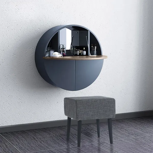 Modern Round Wall Mount Makeup Vanity, Table With Mirror For Makeup