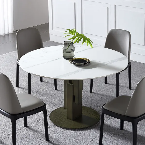 Modern Round Dining Table With White, Stone Round Dining Table Set