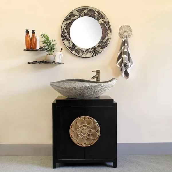 28 Single Vessel Sink Vanity Carved, Bathroom Sink Vanity Combo