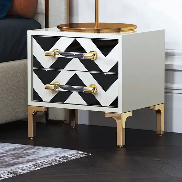 Drawer Mid Century Bedside Table Gold Legs, Black Leather Nightstand