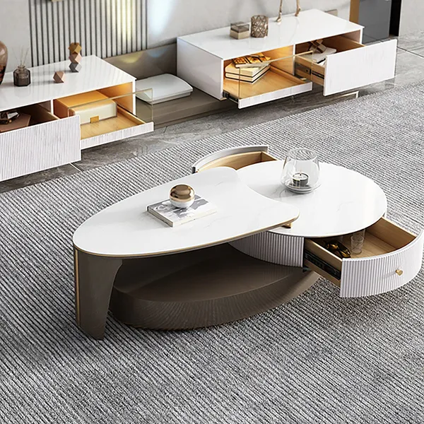 Modern Extendable Coffee Table With, Stone Top Coffee Table With Storage