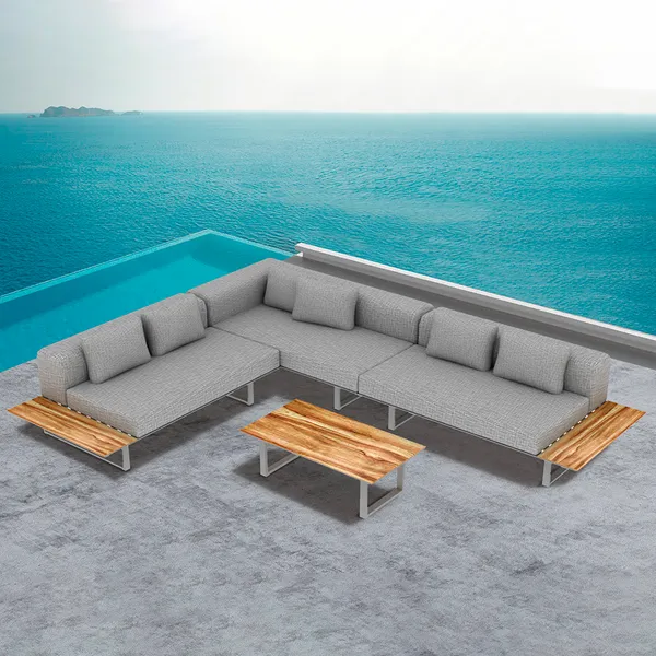 4 Pieces Outdoor Sofa Set With Cushion Back And Hpl Top Coffee Table