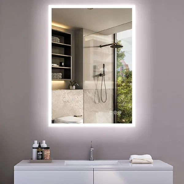 Frameless Acrylic Rectangle Wall Mounted Led Bathroom Mirror Anti Fog
