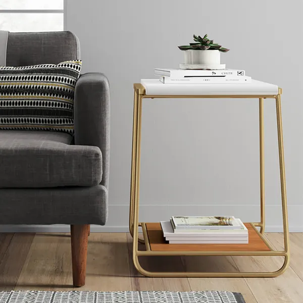 Storage Mdf Top Gold Metal Frame, Small White End Table With Storage