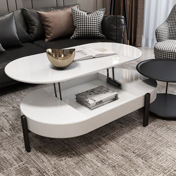 Lift Top Storage Coffee Table And Side Table Set Modern Oval Coffee Table White And Black Lacquer Table