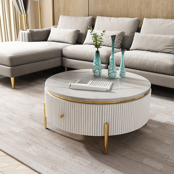 Marble Round Coffee Table With Storage, Round Sofa Table With Storage