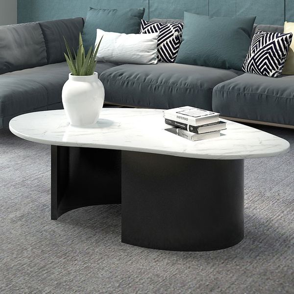 White Novelty Coffee Table Sintered Stone Accent Table Carbon
