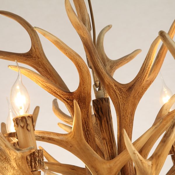 Lovedima Rustic Style Resin Antler Whitetail Branch 2-Tier 12 Candle Light Large Cascade Chandelier