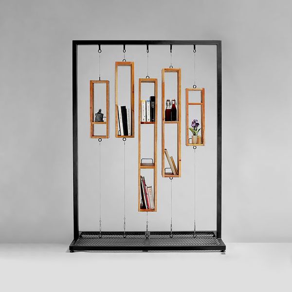 47"L x 78.7"H Hanging Bookshelves Modern Floorstanding Room Divider Metal & Wood