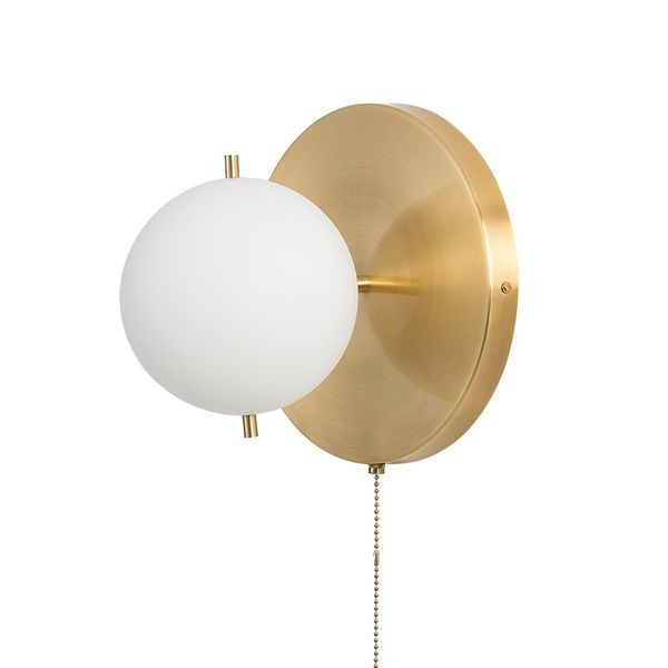 Gidu Mid-Century Wall Light with Pull Chain Switch Glass Globe 1-Light Pull  Chain Light Fixture in Gold