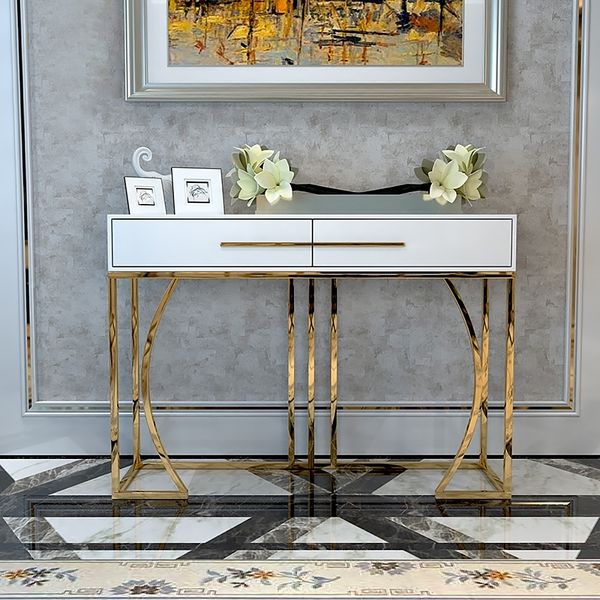 gold console table with drawers