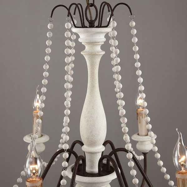 JinYuZe Ceiling Light Fixture,French Country Candle-Style Wood Bead Swag 1-Tier/2-Tier Wooden Chandelier,6 Lights,Gray 
